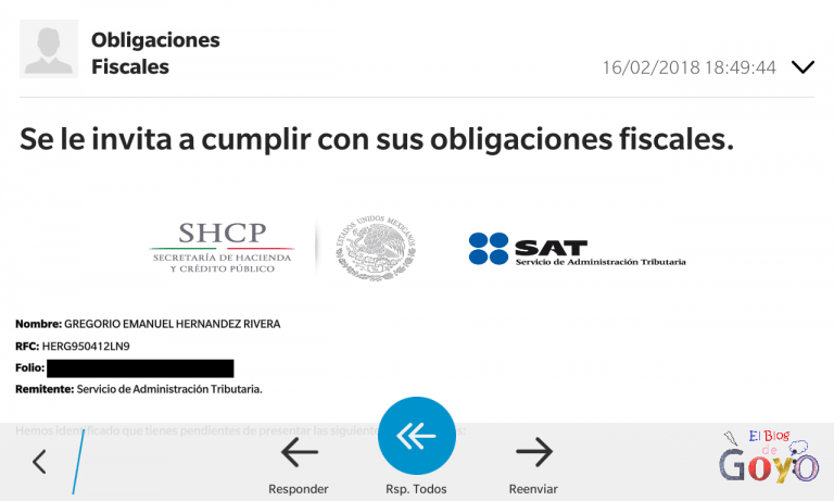 Me llegó un correo del SAT (México)